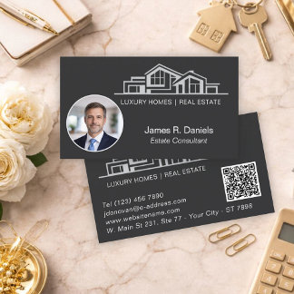 Luxury Black Gray Real Estate Chic Professional Business Card
