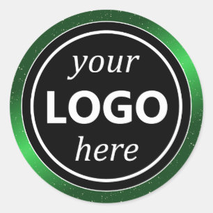 Luxury Black Green Frame Add Logo Template Modern Classic Round Sticker