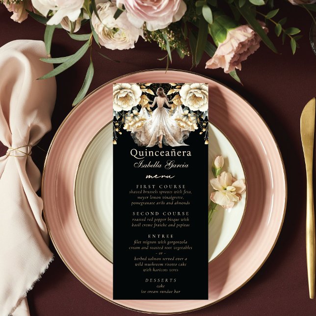 Luxury Black Ivory & Gold Quinceañera  Menu (Creator Uploaded)