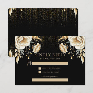 Luxury Black Ivory & Gold Quinceañera Rsvp Enclosure Card