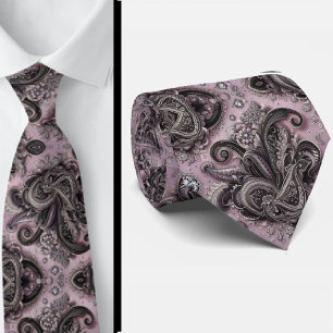Luxury Black Lavender Paisley Diamond Neck Tie
