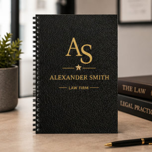 Luxury Black Leather Gold Monogram Business Brand Planner