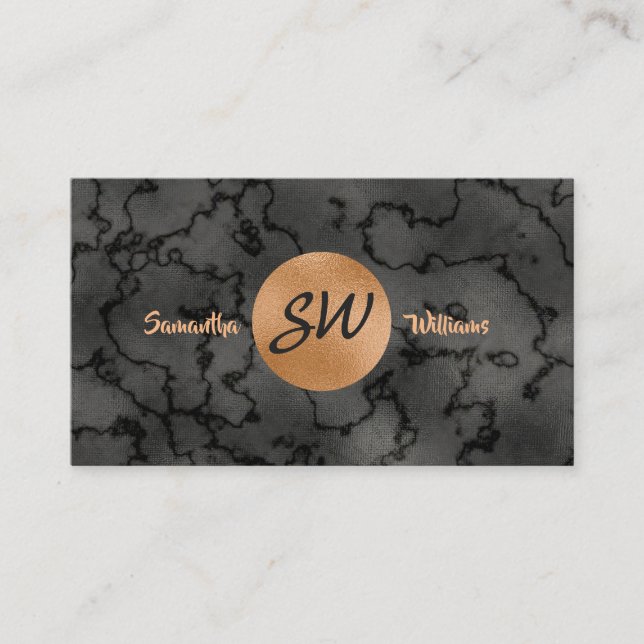 Luxury Black Marble and Copper Professional Business Card (Front)