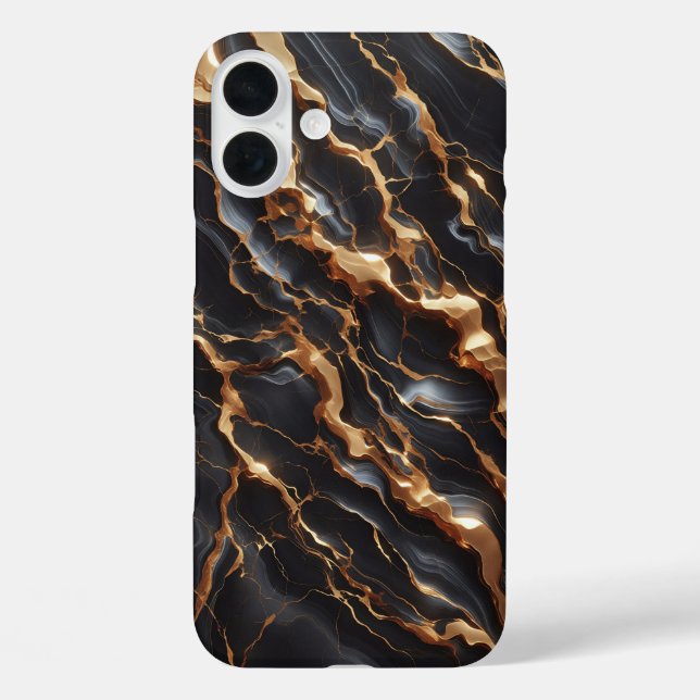 Luxury Black Marble Case - Elegant Gold & White  (Back)