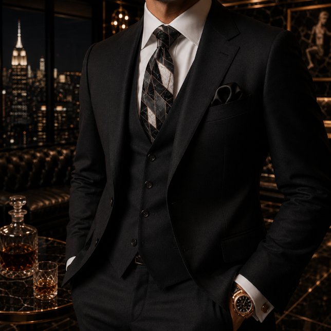 Luxury Black Marble Geometric Modern Mosaic Tie (Creator Uploaded)