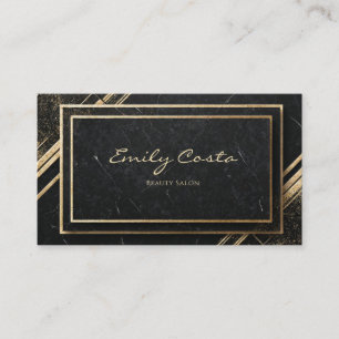 Luxury Black Marble Gold Art Deco Geometric Frame Business Card