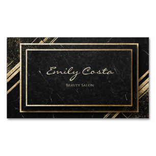 Luxury Black Marble Gold Art Deco Geometric Frame Magnetic Business Card