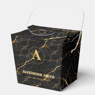 Luxury Black Marble Gold Monogram Business Brand Favour Box