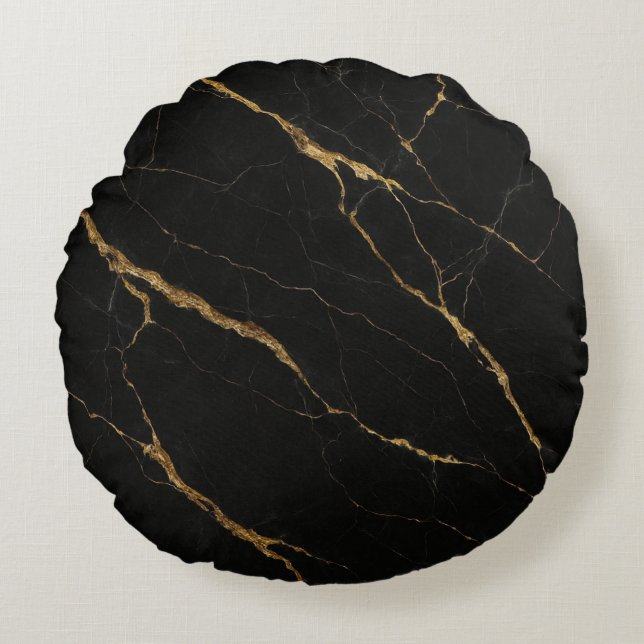 Luxury Black Marble Round Cushion (Front)