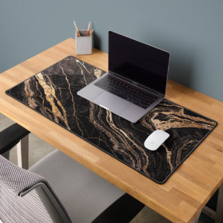 Luxury Black Marble with Gold Veins | Elegant Abst Desk Mat