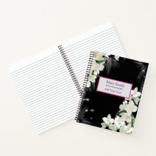Luxury Black Modern Floral Add Your Text Notebook
