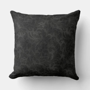 Luxury Black monochromatic Floral Damask Pattern Cushion