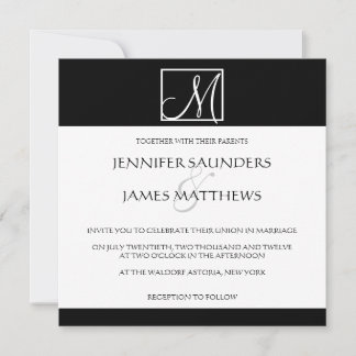 Luxury Black Monogram Initial Wedding Invitation