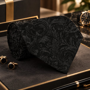 Luxury Black-on-Black Damask Seamless Pattern – Da Tie