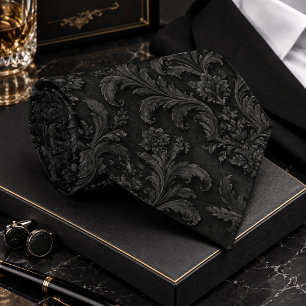 Luxury Black-on-Black Damask Seamless Pattern Tie