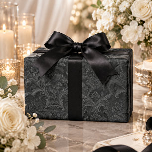 Luxury Black-on-Black Damask Seamless Pattern Wrapping Paper