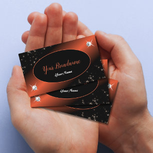 Luxury Black Orange Glitter Stars Jewels Glamourou Business Card