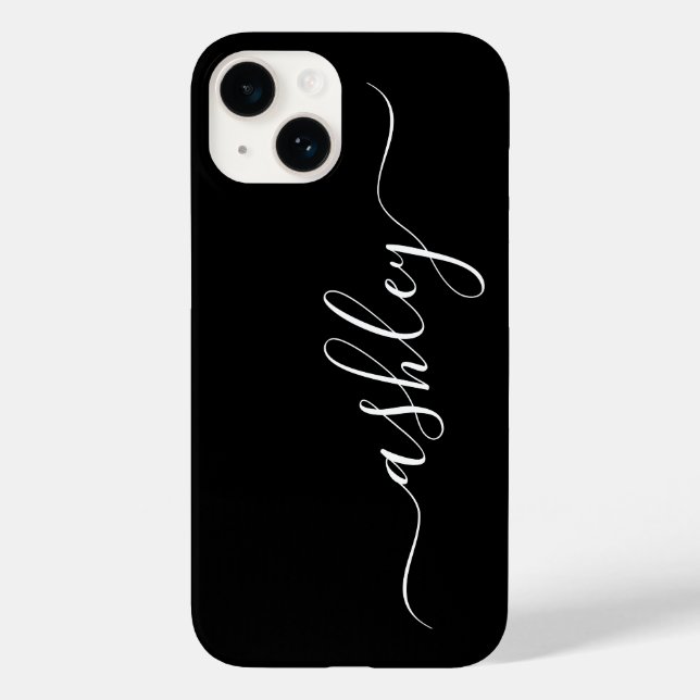 Luxury Black Phone Case with Custom Name. (Back)