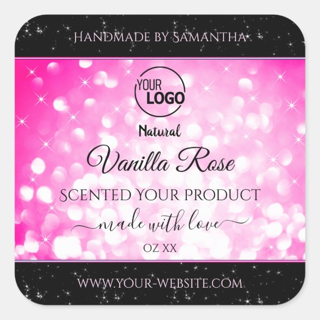 Luxury Black Pink Glitter Product Labels Add Logo (Front)