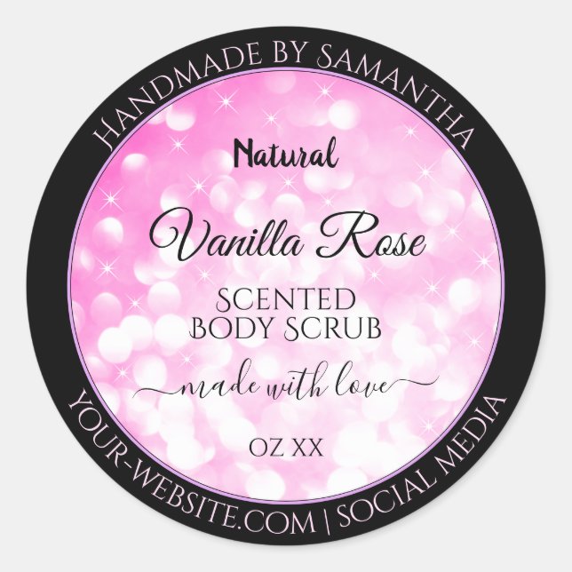 Luxury Black Pink Glitter Product Packaging Labels (Front)