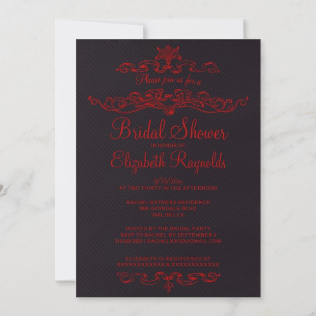 Luxury Black & Red Bridal Shower Invitations (Front)