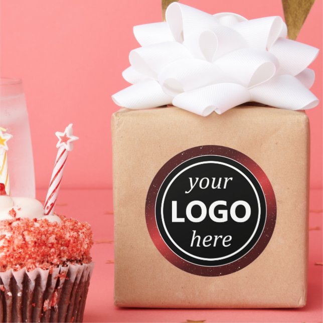 Luxury Black Red Frame Add Logo Template Modern Classic Round Sticker (Party)