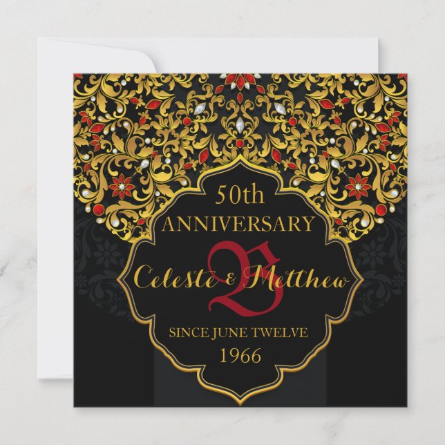 Luxury Black Red Gold 50th Anniversary Invite (Front)