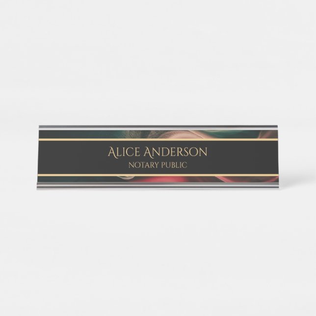 Luxury black red green gold elegant Office Desk Name Plate (Front)