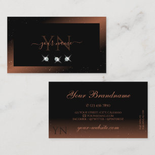 Luxury Black Reddish Sparkling Diamonds Monogram Business Card