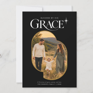 Luxury Black Religious Christian Organic Photo Holiday Card