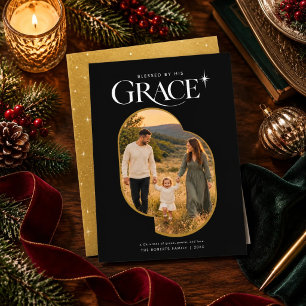Luxury Black Religious Christian Organic Photo Holiday Card