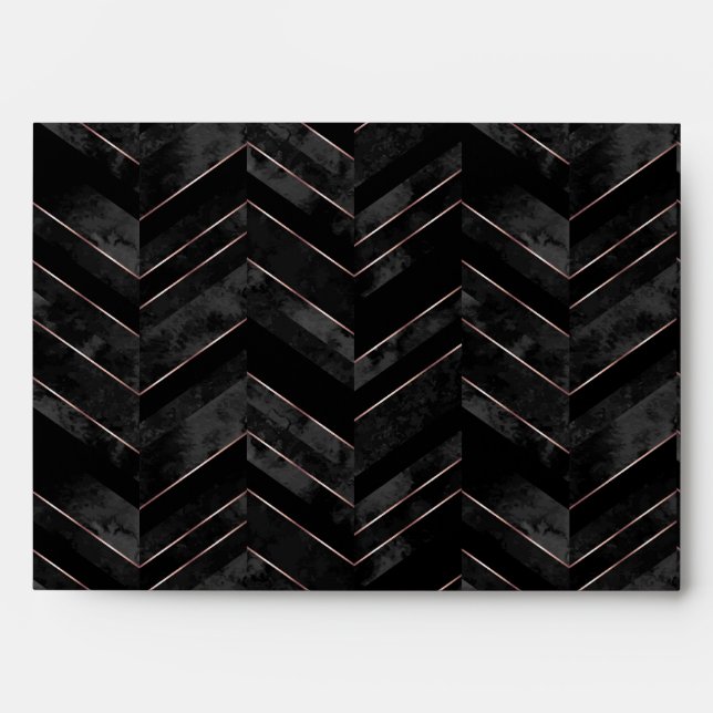 Luxury Black Rose Gold Chevron Invitation Matching Envelope (Front)