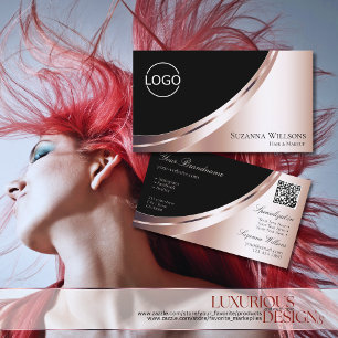 Luxury Black Rose Gold Decor with Logo and QR-Code Business Card