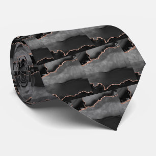 Luxury Black Rose Gold Faux Glitter Faux Silk Tie