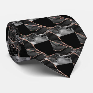 Luxury Black Rose Gold Faux Glitter Faux Silk Tie