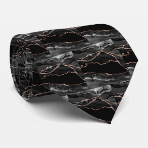 Luxury Black Rose Gold Faux Glitter Faux Silk Tie