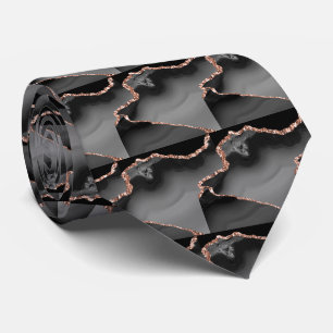 Luxury Black Rose Gold Faux Glitter Faux Silk Tie