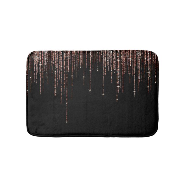 Luxury Black Rose Gold Sparkly Glitter Fringe Bath Mat (Front)