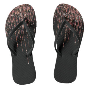 Luxury Black Rose Gold Sparkly Glitter Fringe Jandals