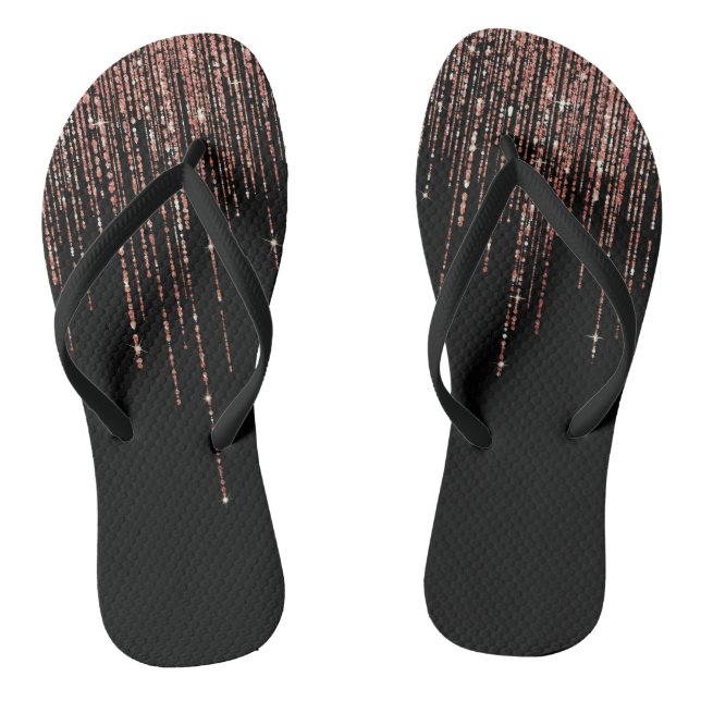 Luxury Black Rose Gold Sparkly Glitter Fringe Jandals (Footbed)