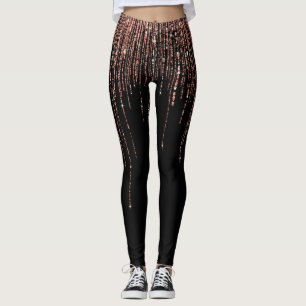 Luxury Black Rose Gold Sparkly Glitter Fringe Leggings