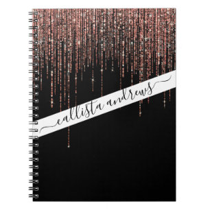 Luxury Black Rose Gold Sparkly Glitter Fringe Notebook