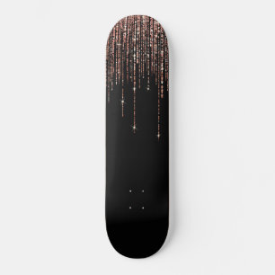 Luxury Black Rose Gold Sparkly Glitter Fringe Skateboard