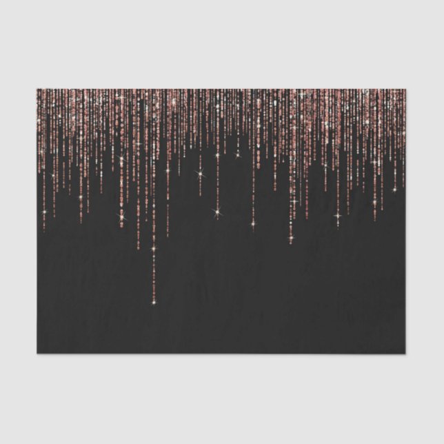 Luxury Black Rose Gold Sparkly Glitter Fringe Tissue Paper (Front)