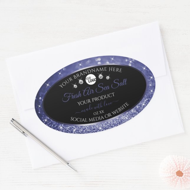 Luxury Black Royal Blue Glitter Product Label Logo (Envelope)