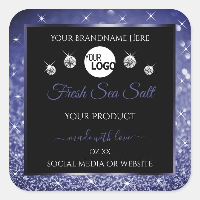 Luxury Black Royal Blue Glitter Product Label Logo (Front)