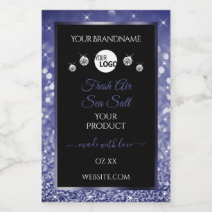 Luxury Black Royal Blue Glitter Product Label Logo