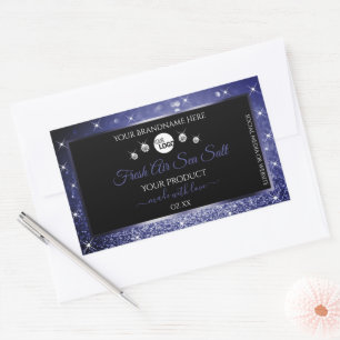 Luxury Black Royal Blue Glitter Product Label Logo