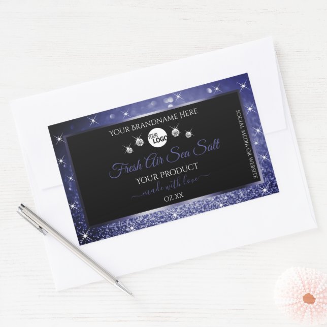 Luxury Black Royal Blue Glitter Product Label Logo (Envelope)