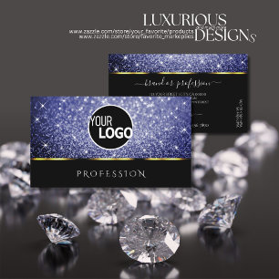 Luxury Black Shimmery Royal Blue Glitters add Logo Business Card